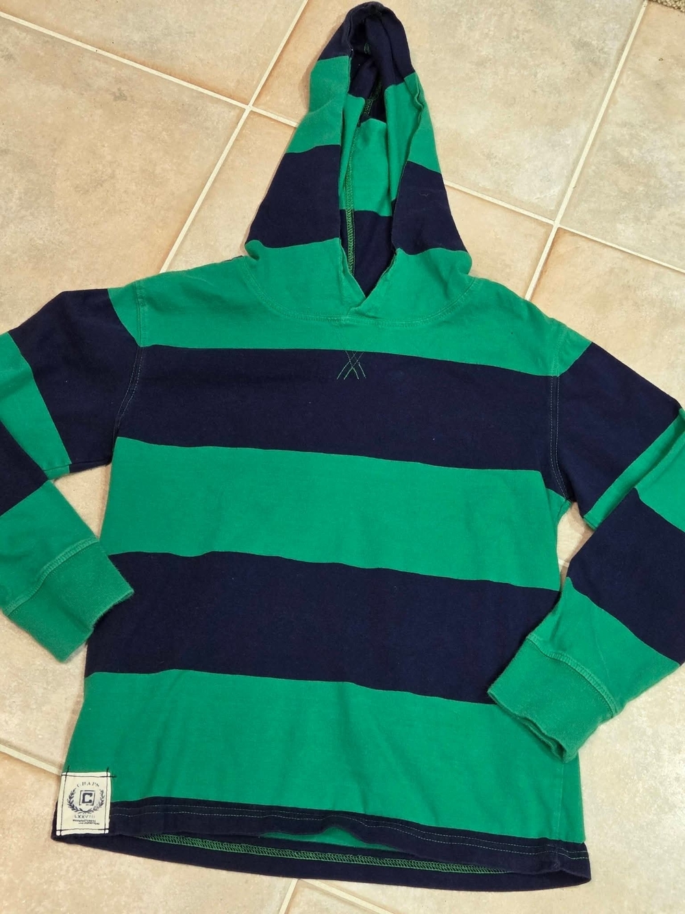 Chaps Green and Navy Striped Hooded Top